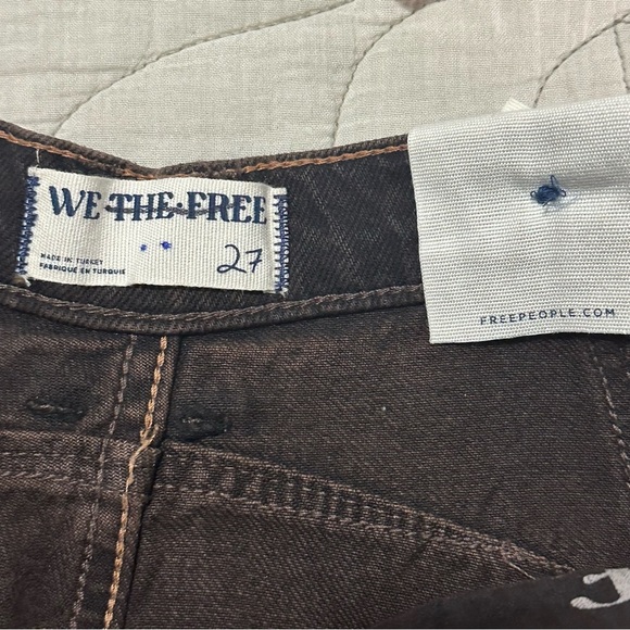 NWT We The Free x Free People Good Luck Gold Metallic Horseshoe Barrel Jeans - Picture 11 of 13